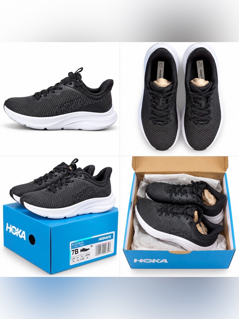 Hoka Women’s Solimar Black and White Lightweight Sneakers